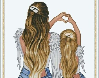 Mother and daughter cross stitch pattern, love cross stitch, family cross stitch, cross stitch for mother's day, sisters cross stitch