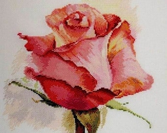 Rose cross stitch pattern, flowers cross stitch patter, floral cross stitch pattern, pink rose cross stitch pattern