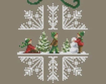 Snowflake cross stitch pattern, children in snow cross stitch pattern, new year cross stitch, new year toy cross stitch