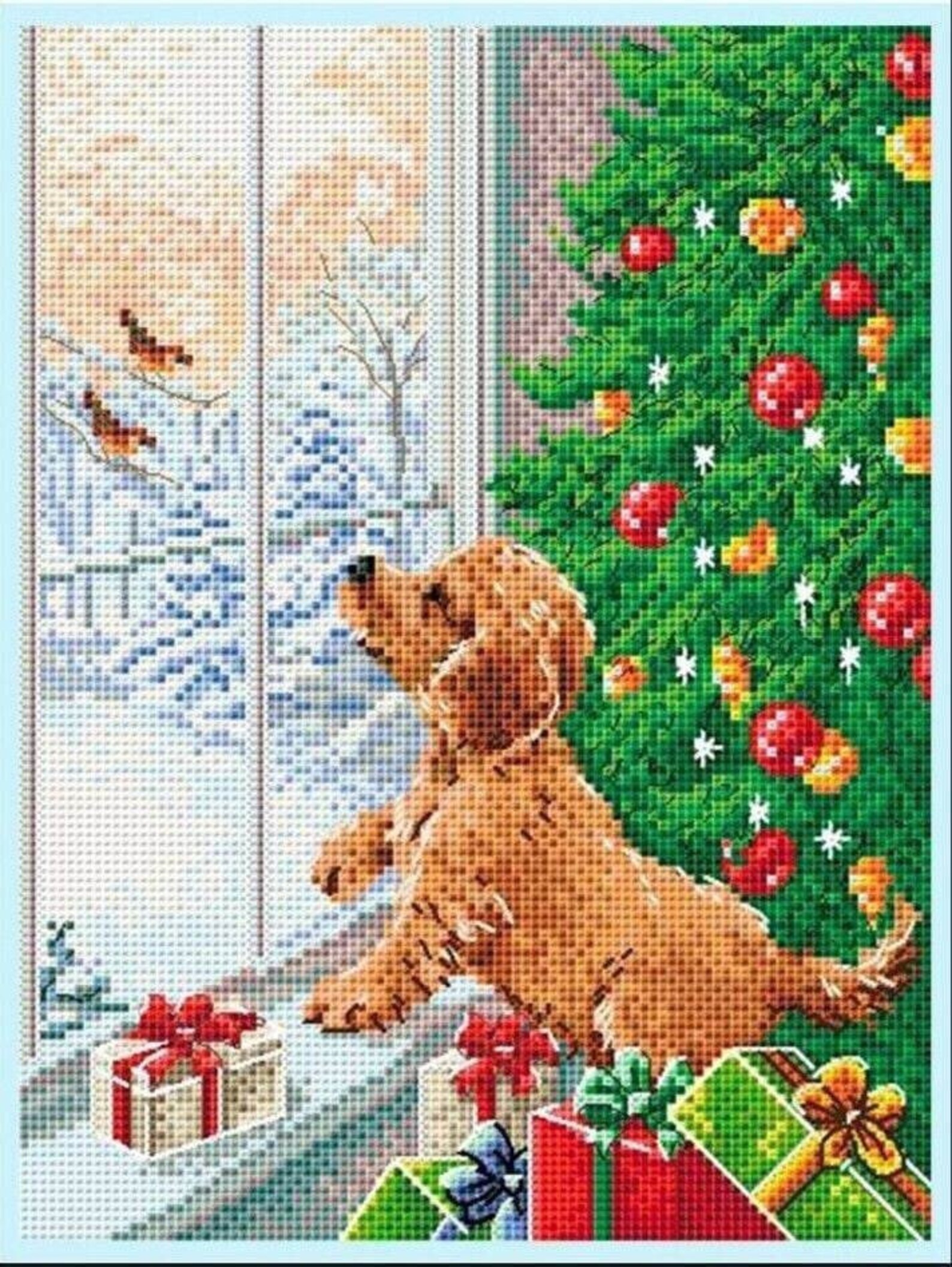 Christmas Cross Stitch Pattern, Christmas Tree Cross Stitch, Dog Cross