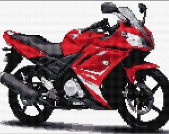 Grille point de croix moto, grille point de croix moto rouge