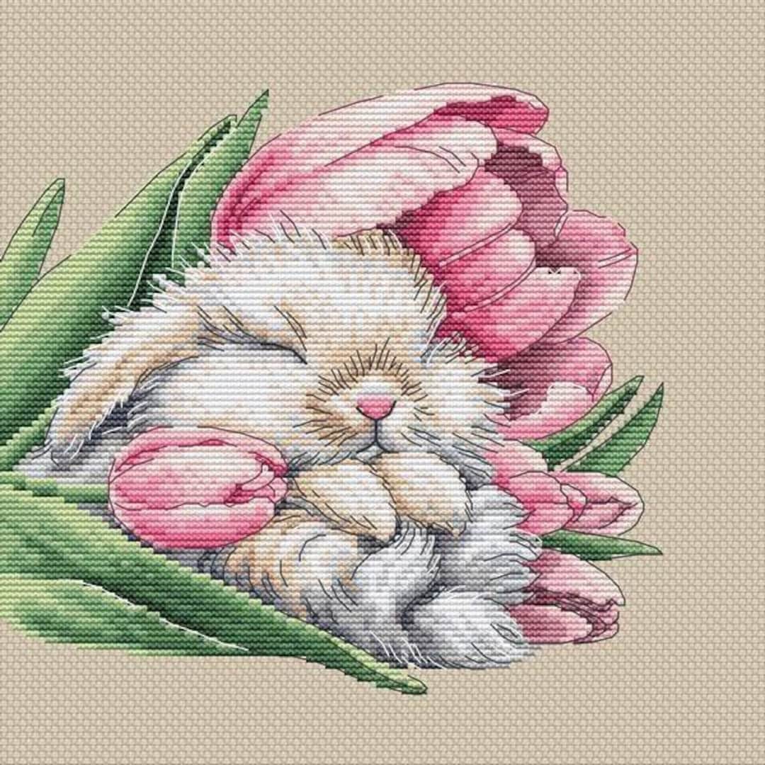 Bunny Cross Stitch Pattern, Flowers Cross Stitch, Rabbit Cross Stitch ...
