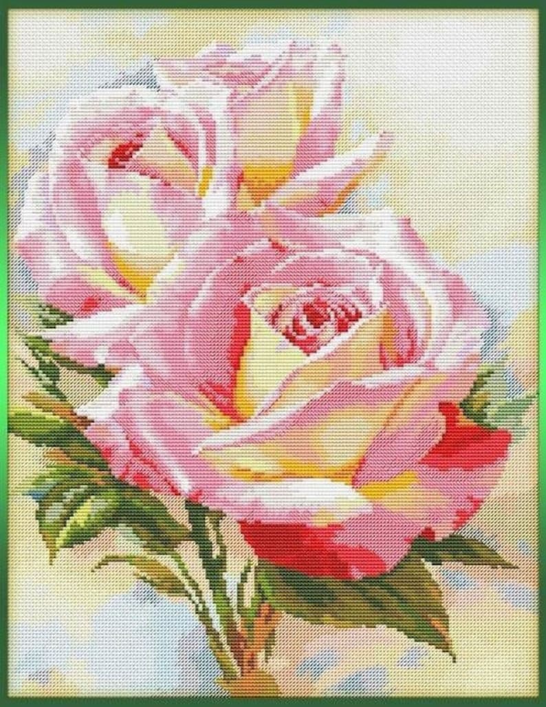 Pink Roses Cross Stitch Pattern Rose Cross Stitch Flowers Etsy
