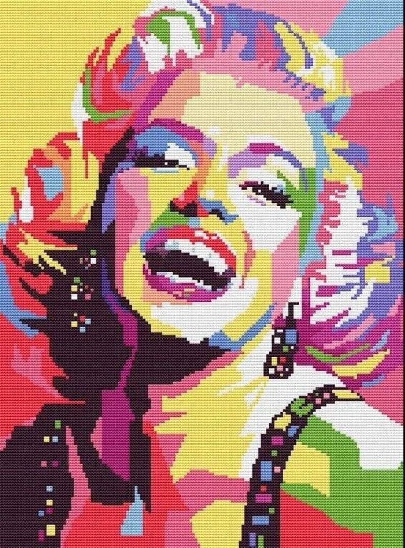 Marilyn Monroe Cross Stitch Pattern, Colourful Marilyn Monroe Cross ...