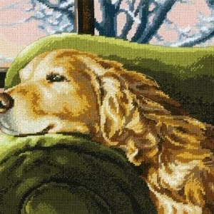 Dog cross stitch pattern, golden retriever cross stitch pattern, lovely dog cross stitch pattern, pet cross stitch, dog on sofa cross stitch