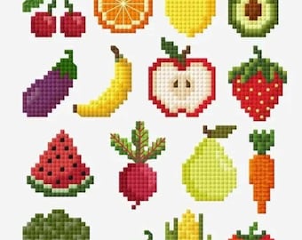 フルーツのクロスステッチパターン、野菜のクロスステッチ、フルーツと