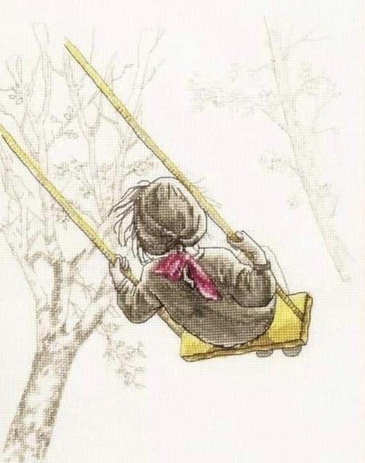 Little girl on a swing cross stitch pattern, little girl cross stitch