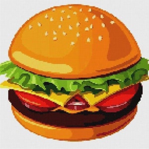 Hamburger cross stitch pattern, cheeseburger cross stitch, food cross stitch