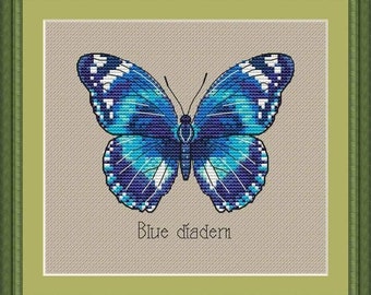 Butterfly cross stitch pattern, blue diadem butterfly cross stitch pattern