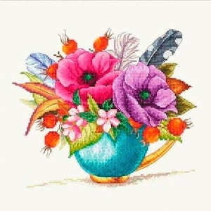 Flowers cross stitch pattern, flowers in vase cross stitch pattern, floral cross stitch pattern