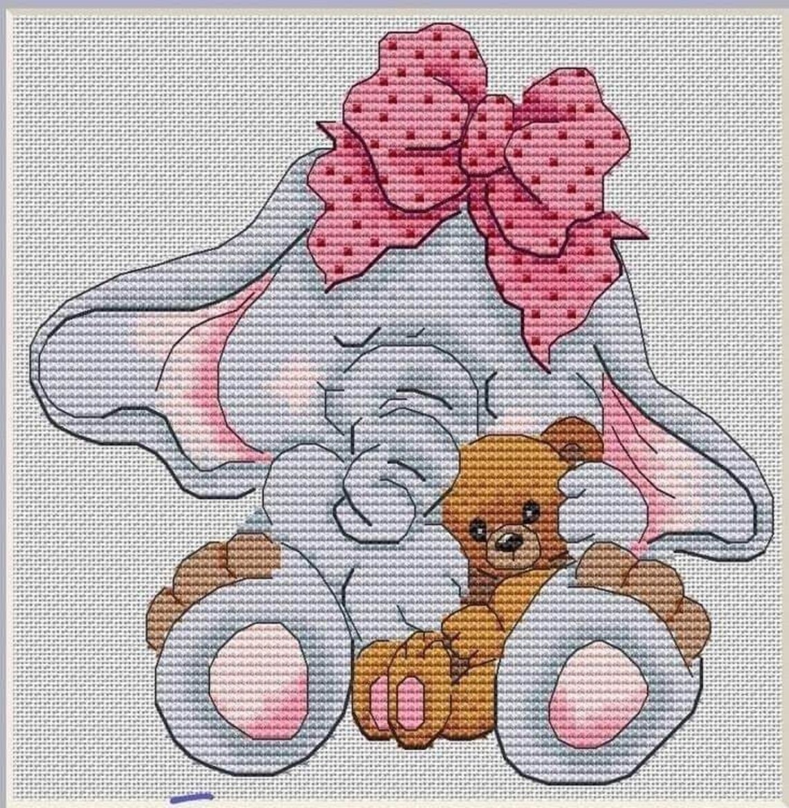 Baby Elephant Cross Stitch Pattern, Baby Elephant Playing With Toy Beat