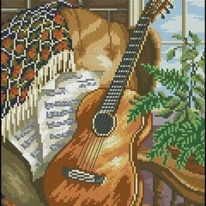 Guitar cross stitch pattern, music cross stitch pattern, musical cross stitch pattern
