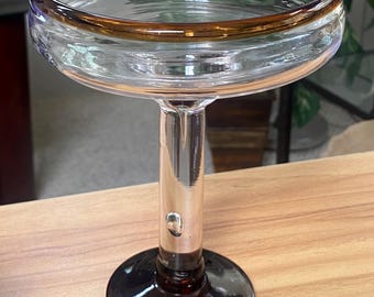 Mexican Style Hand Blown Margarita Glass Brown Rim and Base 6 3/8” x 5”