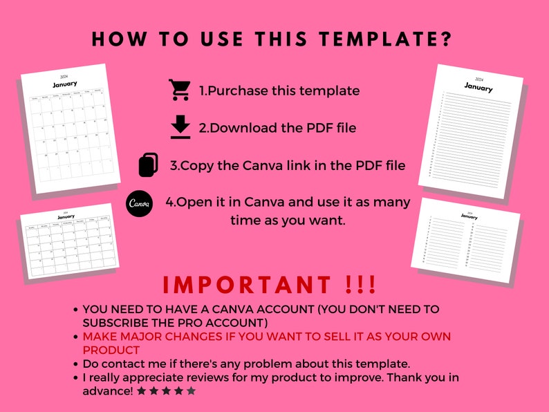 2025 Monthly Calendar Template Blank Calendar Canva Etsy