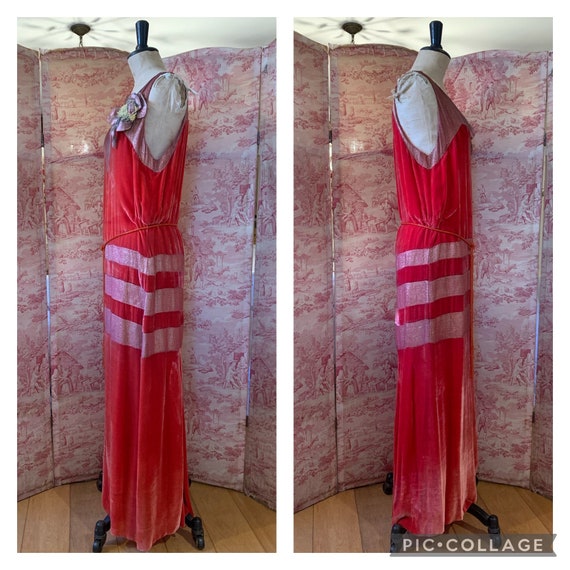 Spectacular RARE 20s couture red silk velvet and … - image 7