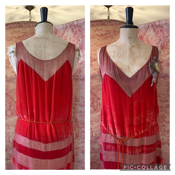 Spectacular RARE 20s couture red silk velvet and … - image 4