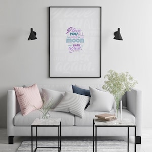 Impresión de amor / postal - Te amo a la luna y la espalda - decoración de la pared, arte de la pared, estampados de pared