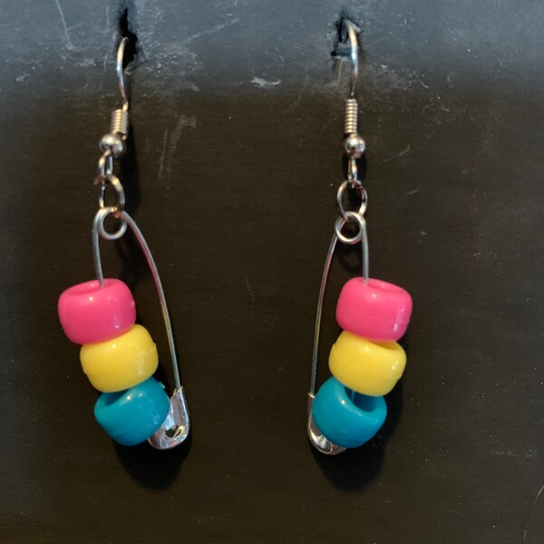 Pansexual flag safety pin earrings