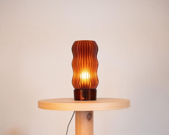 WAVY x AMBER · Japandi Table Lamp · Warm Orange Glow · Handmade from Recycled PETG · Led only