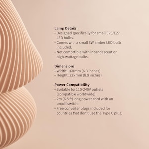 DUNE Lamp size. Dimensions: Width 160 mm (6.3 inches), Height 225 mm (8.9 inches). A compact, nature-inspired, sustainable lamp ideal for cozy home decor in a reading nook or bedroom.