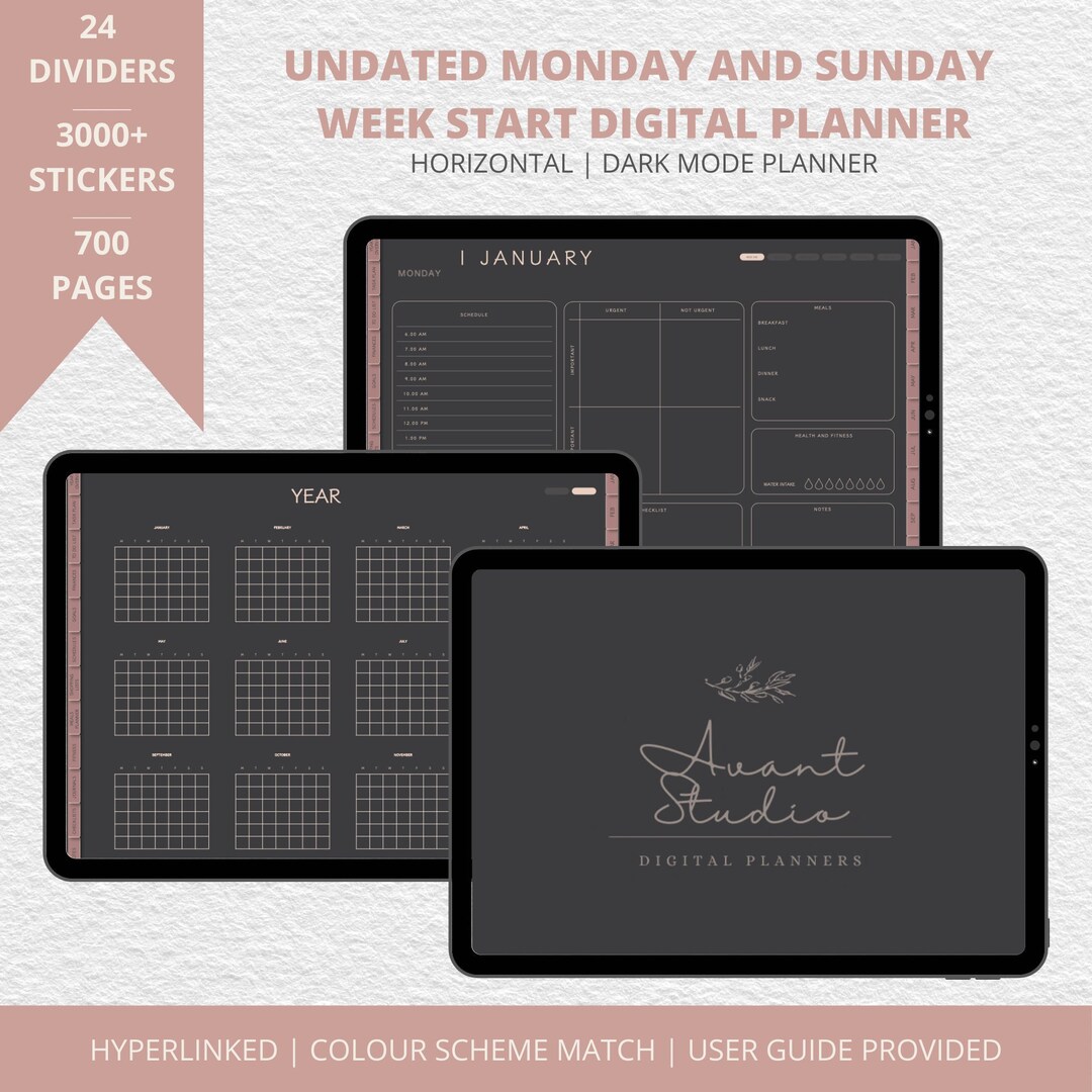 Undated Digital Planner | Bundle Monday and Sunday Week Start ...