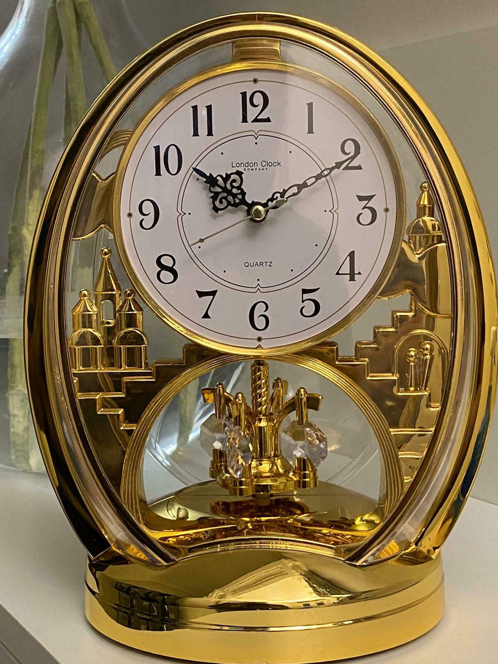 London Clock Company Gold Oval Rotating Pendulum Mantel Clock Etsy