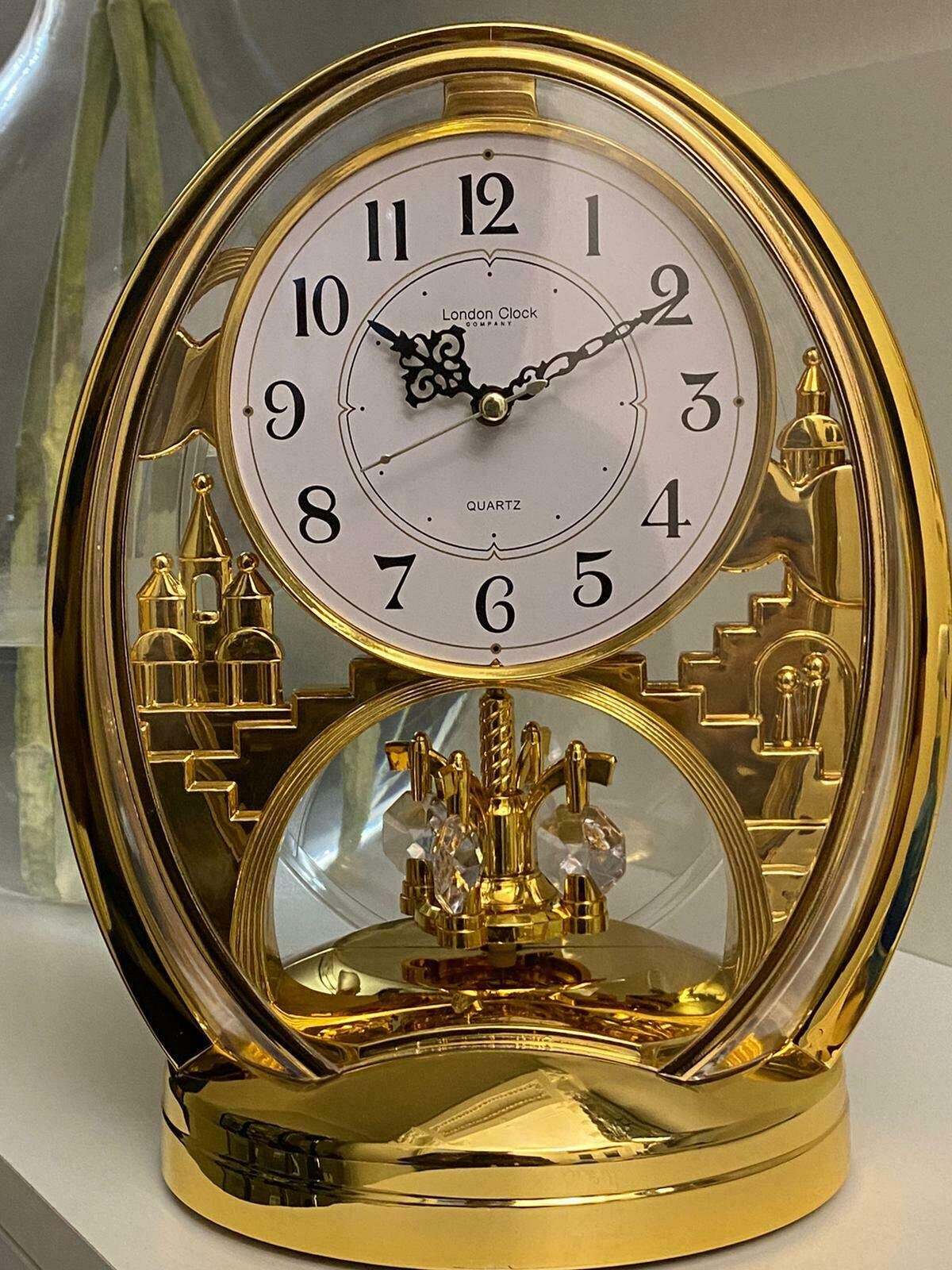 London Clock Company Gold Oval Rotating Pendulum Mantel Clock Etsy