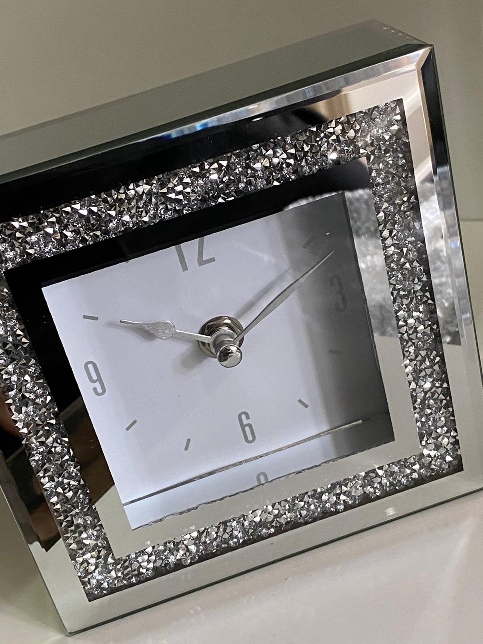 Square Silver Mirror Glass Mantel Clock 25715 Etsy