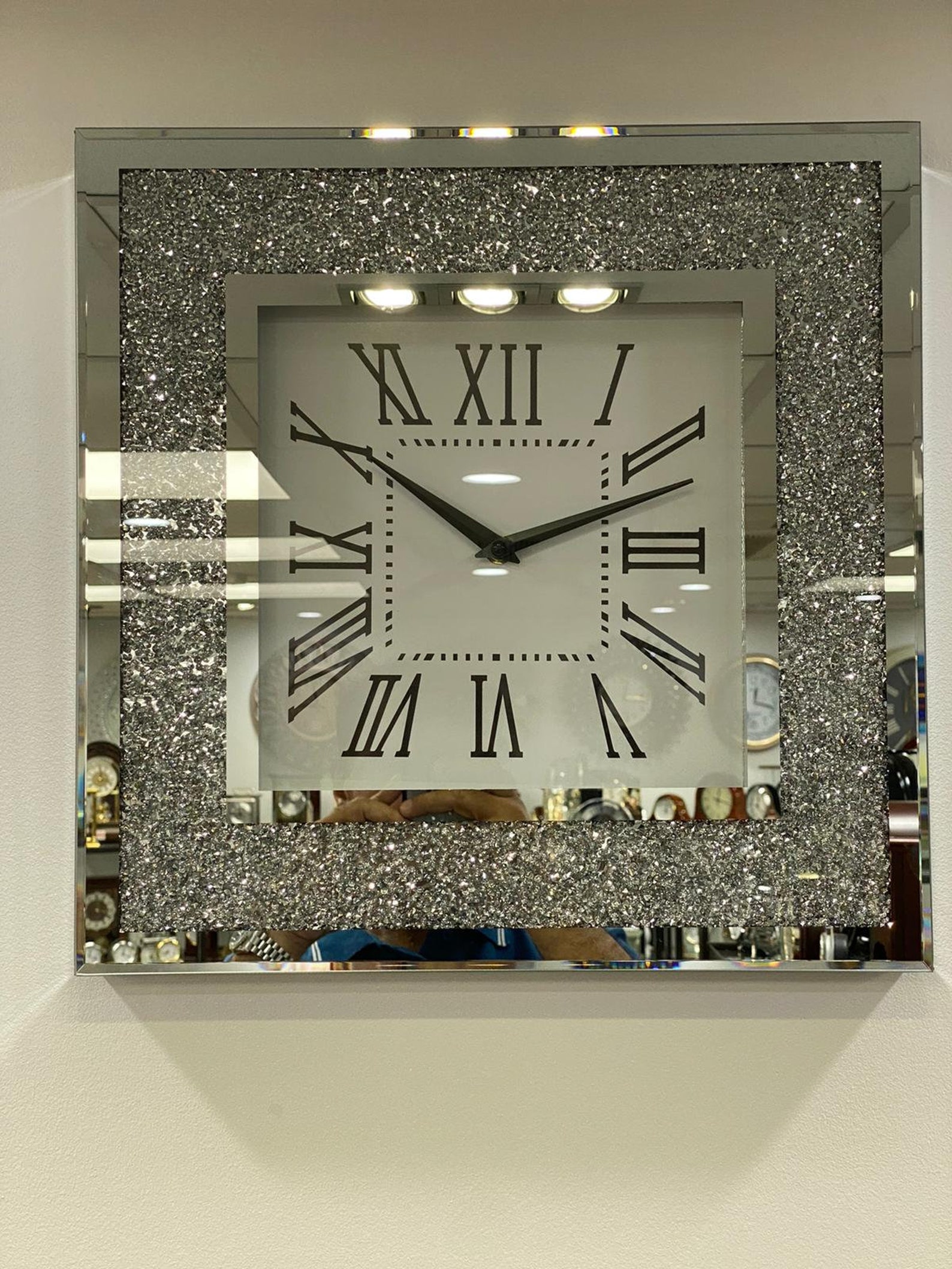 Diamante Square Large Mirror Glass Wall Clock 00527 Etsy