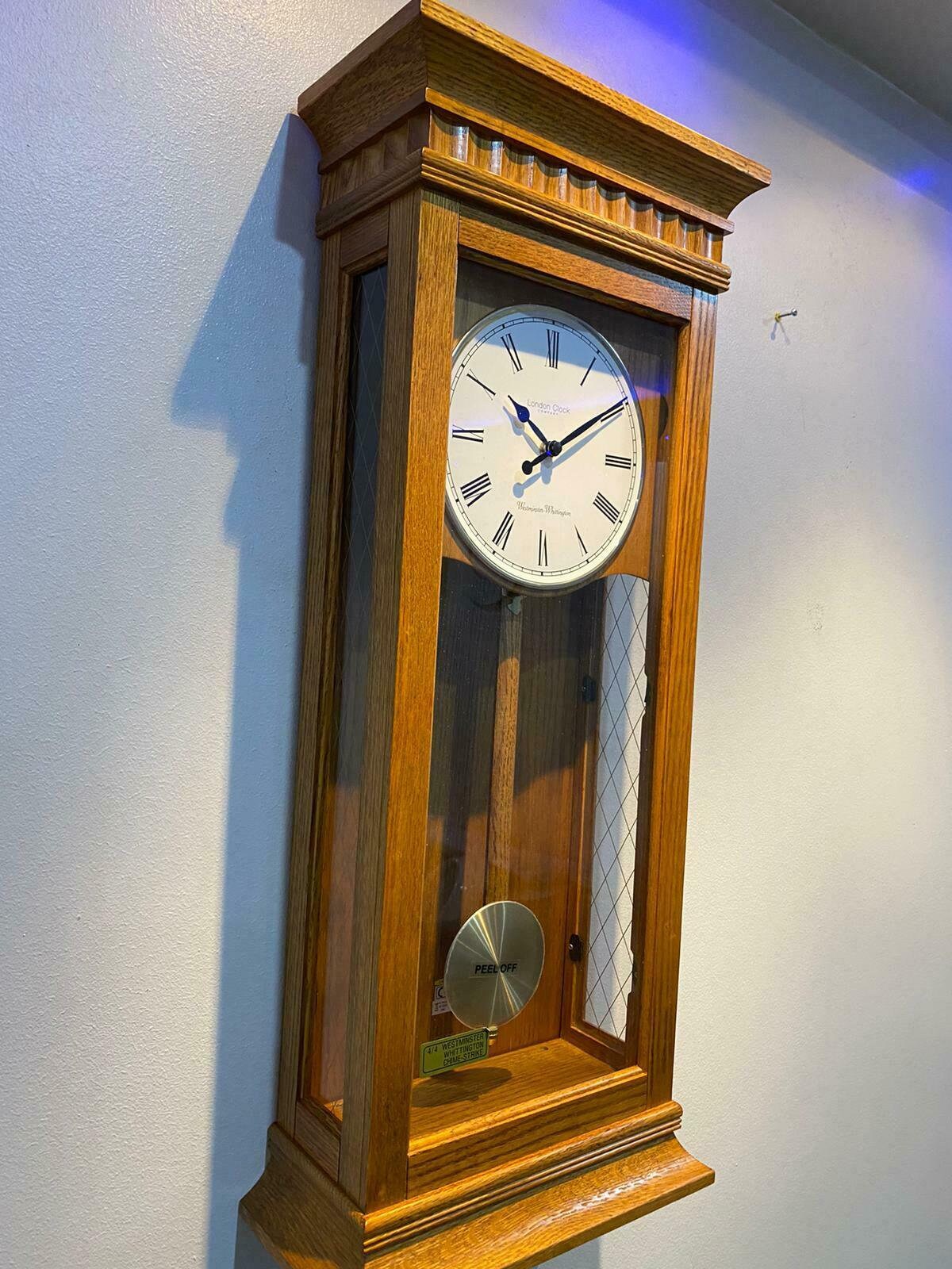 London Clock Company Tall Oak Wood Finish Pendulum Wall Clock Etsy