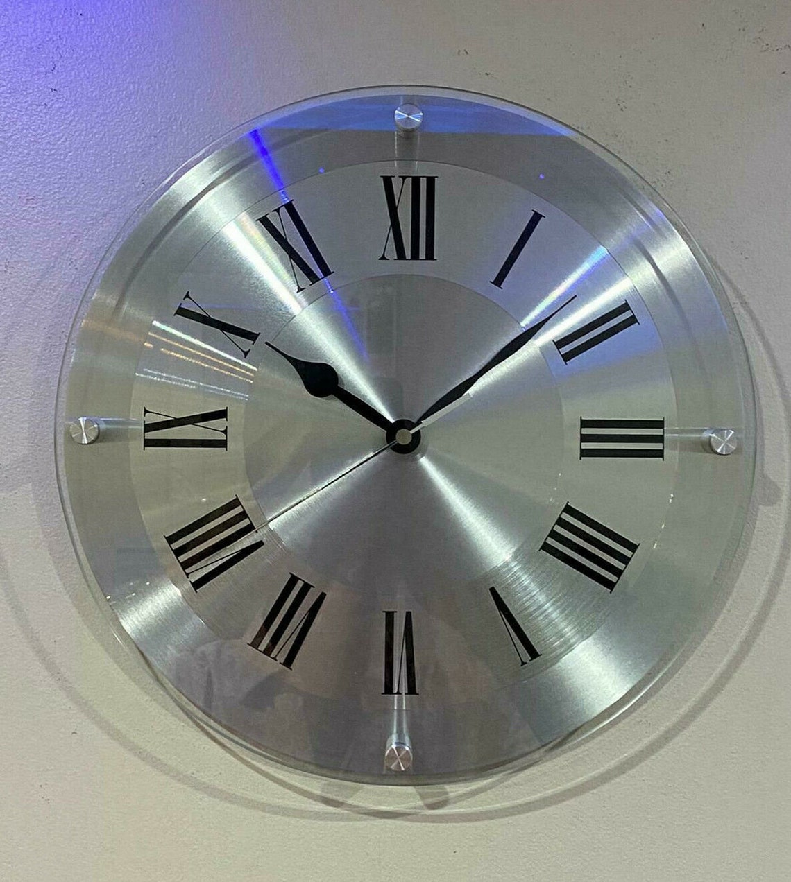 Marks And Spencer Silver Glass Wall Clock 3882 Etsy