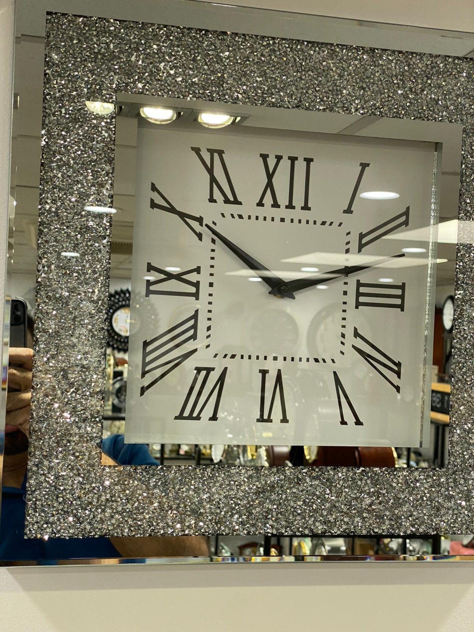 Diamante Square Large Mirror Glass Wall Clock 00527 Etsy