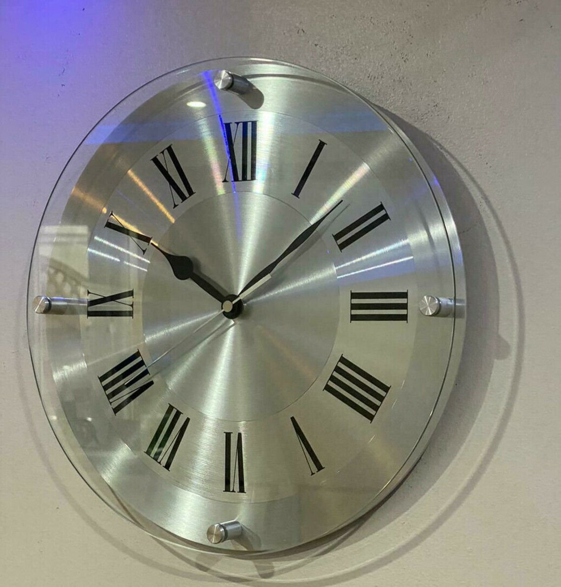 Marks And Spencer Silver Glass Wall Clock 3882 Etsy