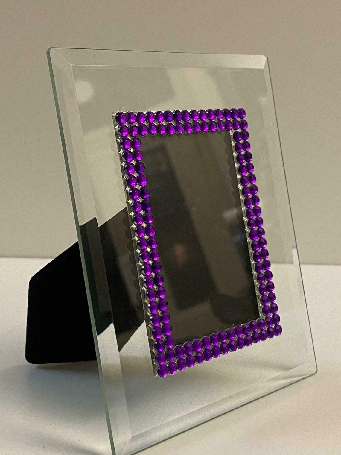 Clear Glass Picture Frame With Purple Diamond 17103 Etsy