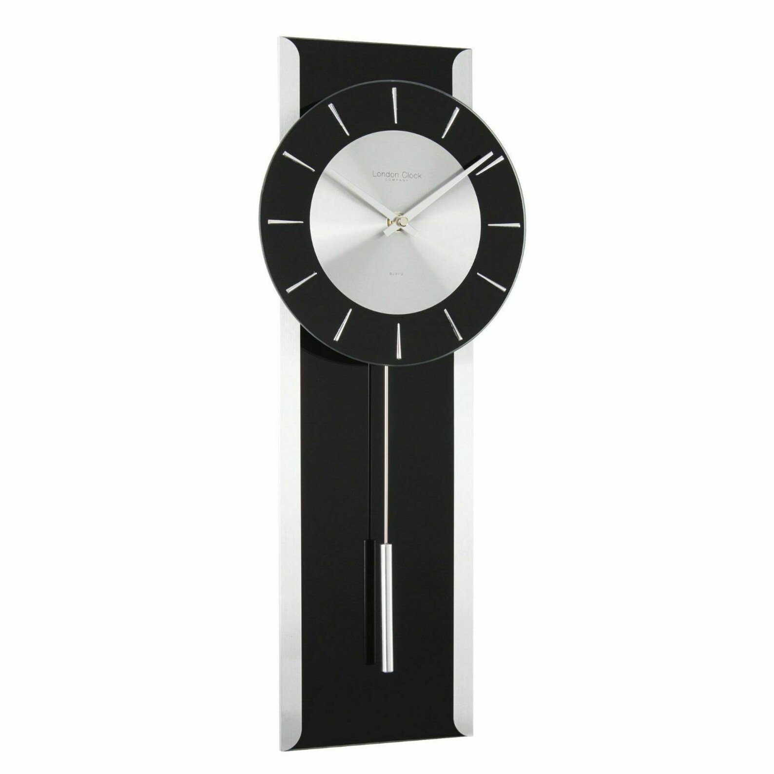 London Clock Company Contemporary Black Glass Pendulum Wall Etsy