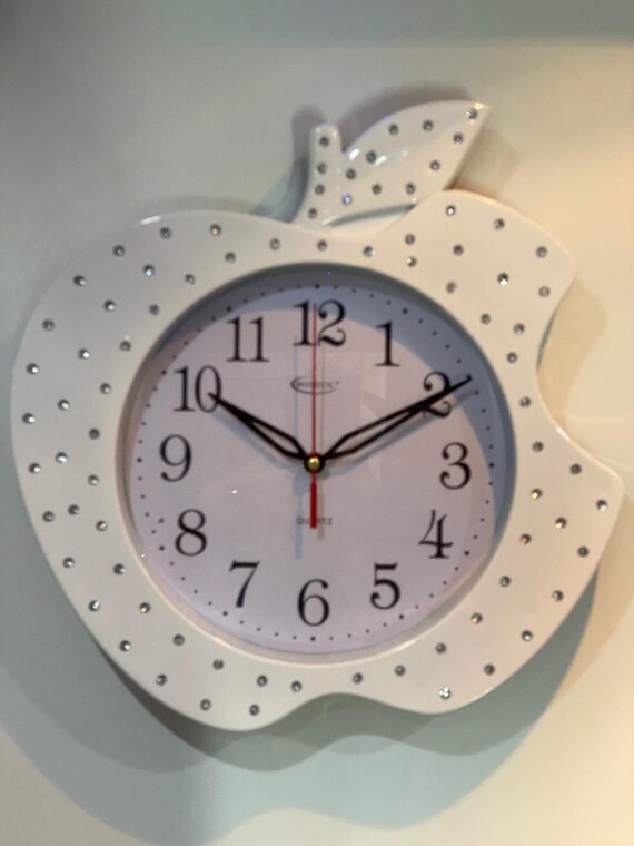 White Apple Shaped Wall Clock 000415 Etsy