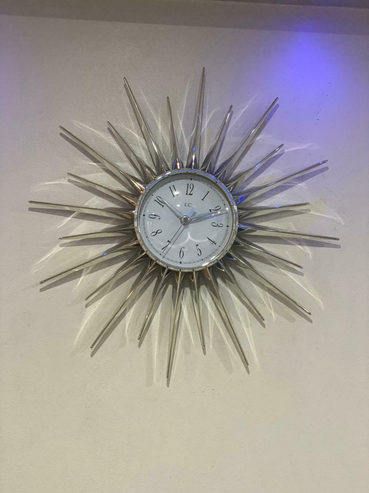 London Clock Company Starburst Silver Clock 22305 Etsy UK