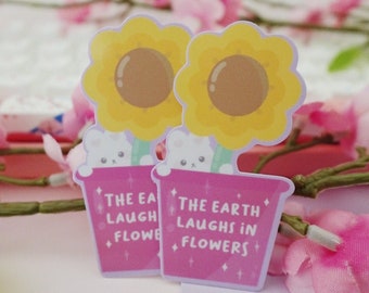 The Earth Laughs In Flowers Bunny Sticker | Ralph Waldo Emerson Quote | Cute Animal Sticker | Laptop Sticker | Vinyl Sticker | Vinyl Decal