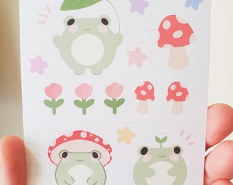 Frog & Mushroom Planner Stickers, Kawaii Froggie Journal Stickers