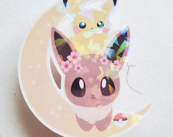 Pegatina de Eevee y Pikachu chibi, hada conejita de anime, calcomanía de vinilo resistente a la intemperie