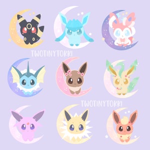 3" Eeveelutions Stickers Eeveelution Pokemon Vinyl Stickers, autocollants pour ordinateur portable Autocollants esthétiques Eeveelution Moon Sticker de jeu vidéo