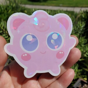 Holographic Jigglypuff Chibi Vinyl Sticker Video Game Stickers Aesthetic Stickers Laptop Stickers Water Bottle Sticker Computer Stickers