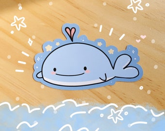 Cute Whale 3" Vinyl Sticker, Whale Decal, Ocean Animal Laptop Sticker, Water Bottles, Weatherproof Vinyl Art Sticker Decal, Best Friend Gift