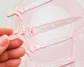 Vinylsticker angst overlevende zwaard, cadeau geestelijke gezondheid
