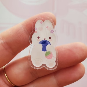 Cute Bunny Acrylic Pin,  Kawaii Gift, Bunny Pin Badge, Cute Pins, Acrylic Pins, Kawaii Rabbit Pin, Strawberry Bunny, Year Of The Rabbit