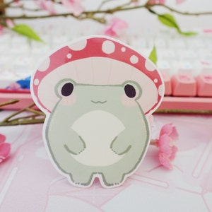 Frog Mushroom Sticker- Frog Mushroom Vinyl Weatherproof Sticker - Cute Decal, Animal Sticker - Enchanted Sticker - Magical Sticker