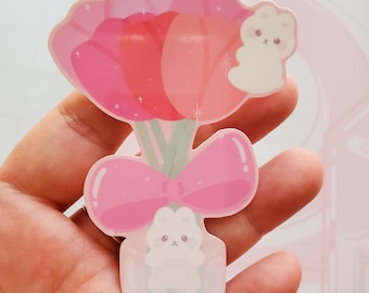 Flower Bunny Sticker - Bunny Stickers- Cute Stickers - Year of Rabbit Sticker, Flower Bunny Sticker, Laptop Sticker, Water Bottle Sticker-