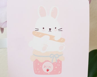 Kawaii konijn kunstafdruk 5 x 5 | Pastelkleurige kinderkamerdecoratie