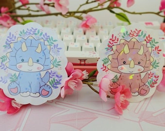 Floral Triceratops Vinyl Aufkleber, Kawaii Dinosaurier Aufkleber