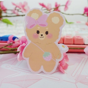 Ours avec autocollant en vinyle | Autocollant mignon d'ours | Autocollants pour ordinateur portable | Autocollant mignon d'ours brun | Sticker ours brun | Cadeau petit ours | Cadeau d'ours